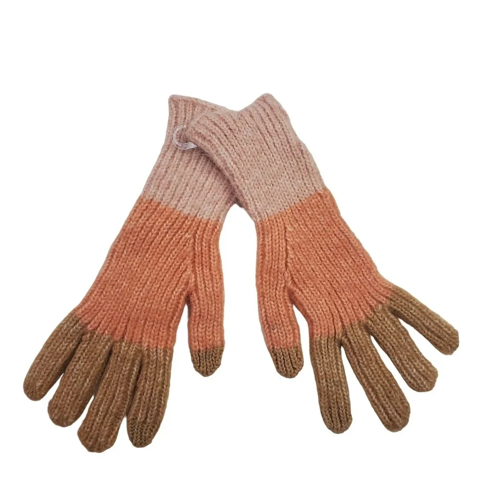 NWT A New Day Womens Knit Gloves Colorblock Pink‎ Brown Touchscreen One Size